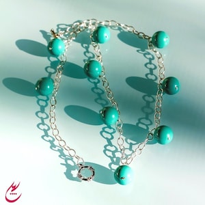Jade Blue Pearls Necklace-Jade Turquoise Swarovski Crystal Pearls Necklace-Sterling Silver Chain Necklace-Blue Jade Pearl Statement Necklace