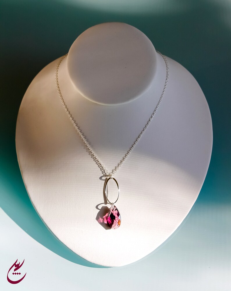 Amethyst Silver Patina Swarovski Crystal Pendant-Sterling Silver marquise Pendant-Pear Purple Pink Necklace-Sterling orders Silver Chain Necklace