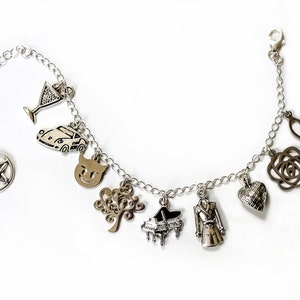 Lucifer Inspired Piano Charm Bracelet-Deckerstar Silver Bracelet-Symbol Lucifer TV Series Charms Bracelet-Sterling Silver Chain Bracelet