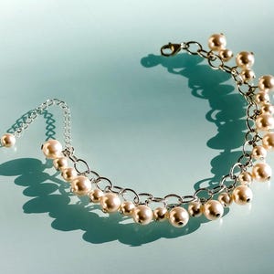 White Pearls Bracelet-White Swarovski Crystal Pearls Bracelet-Sterling Silver Chain Bracelet-Beaded White Pearls Bracelet-Wedding Jewelry