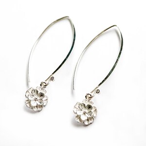 Flowers Charm Earrings-Matte Finished Flower Sterling Silver Earrings-Sterling Earrings-Sterling Silver Dangle Earrings-Flower Charm Earring