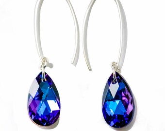 Orecchini a goccia viola blu eliotropio con cristalli Swarovski - Gioielli in argento sterling - Viola a forma di pera - Blu reale