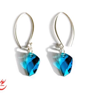Indicolite Blue Avant Garde Swarovski Crystals Earrings- Karen Hill Tribe Silver- Bridal Something Blue Statement Jewelry