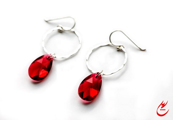 Red Swarovski Crystal Earrings, Long Red Earrings, Red Crystal Earrings,  Colorful Earrings, Red Jewelry 