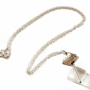 Clear Quartz Cube Pendant, Sterling Diamond Pendant, Cube Crystal Quartz Gemstone Pendant, SterlingSilver Chain Necklace, Minimalist Jewelry