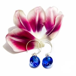 Sapphire Swarovski Crystal Earrings-Sterling Silver Earrings-Circle Sapphire Blue Swarovski Crystal Earrings-Sapphire Earrings-Blue Earrings