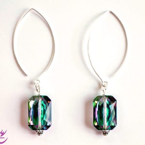 Lavender/Green Swarovski Crystal Emerald Cut Earrings, Long Sterling Silver Earrings, Crystal Paradise Shine Swarovski Crystal Earrings