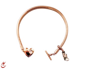 Rose Gold Charm Bracelet-Breakfast at Tiffany's Charm-Rose Gold Charm-Sterling Silver Charm Bracelet-Heart Snake Chain Charm Bracelet