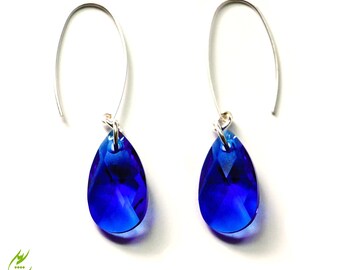 Orecchini a pera con cristalli Swarovski blu maestosi - Pera - Argento sterling - Gioielli vistosi blu reale