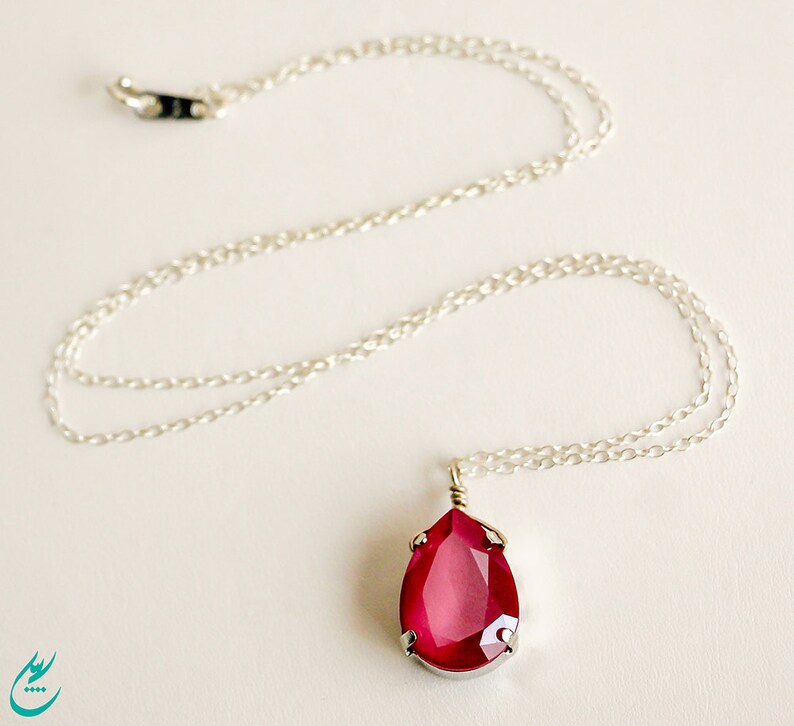 Peony Pink Swarovski Crystal Pear Shaped Pendant Sterling Image 0