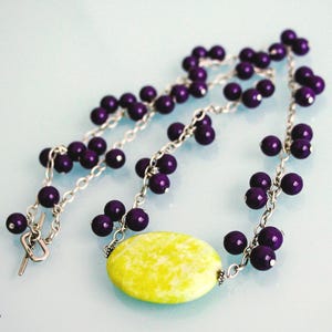 Lime Grün Quarz Anhänger, Lila Achat Edelsteine Halskette, Sterling Kette Halskette, Lila Perlen Halskette, Bunte Edelsteine Halskette