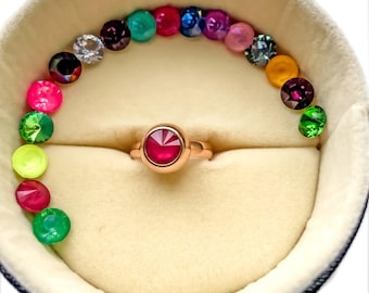 Interchangeable Colorful Crystal Ring-Silver/Gold/Rosegold Rings-Colorful Jewelry with 18 Austrian Primero Crystals-Aurea Crystals