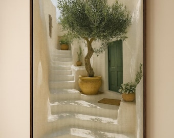 Mediterranean Olive Tree Framed Canvas | Coastal Wall Art
