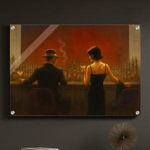 Vintage Noir Couple Acrylic Print: Romantic Bar Scene Wall Art