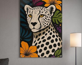 Tropical Cheetah Acrylic Print | Vibrant Jungle Animal Wall Art | Modern Wildlife Decor