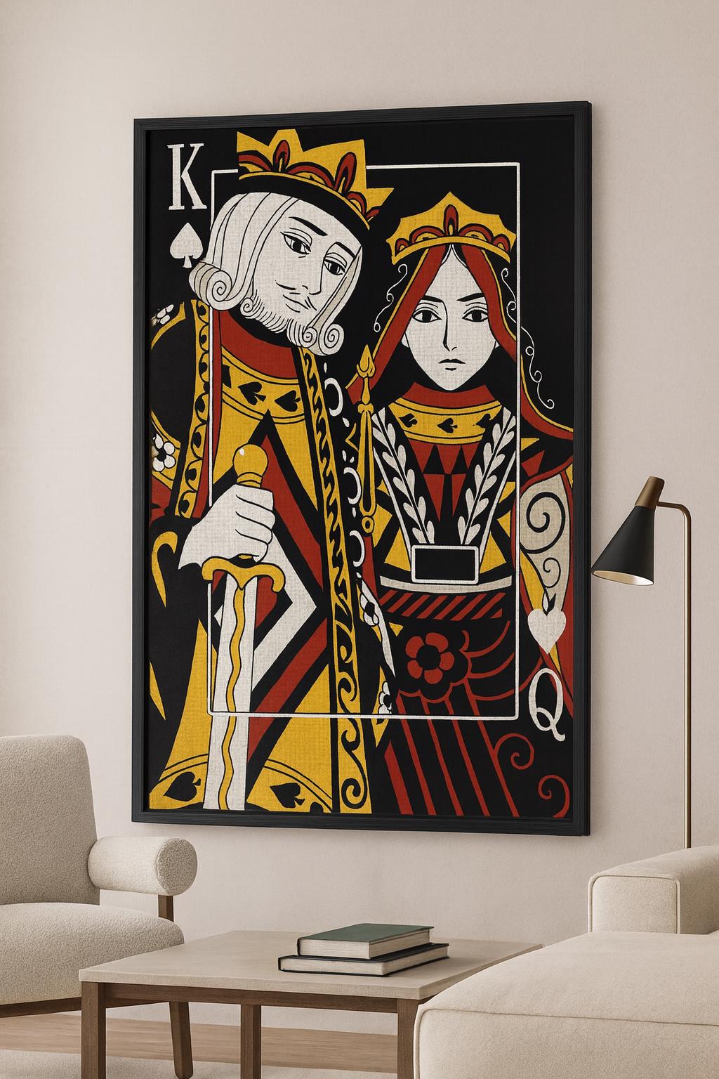 King and Queen of Spades Framed Canvas | Modern Playing Card Wall