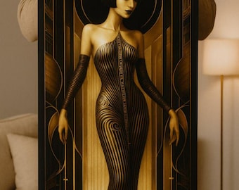Golden Art Deco Goddess  Poster with Hanger | Futuristic Femme Silhouette