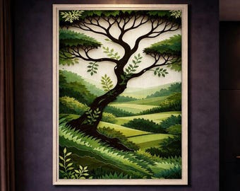 Forest Serenity Framed Canvas | Layered Nature Tree Art Wall Decor | Vibrant Green Landscape