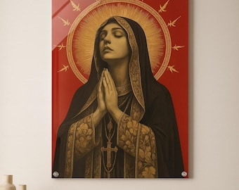 Sacred Madonna Icon Acrylic Print | Religious Wall Art | Devotional Catholic Decor | Modern Religious Portrait