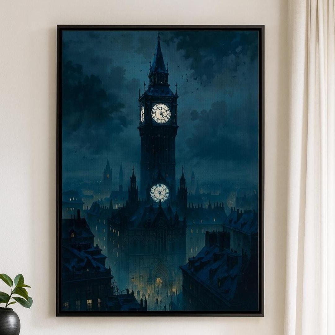 Midnight Clocktower Noir Wall Art | Gothic Cityscape Canvas