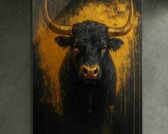 Golden Bull Acrylic Print: Modern Black & Gold Animal Wall Art