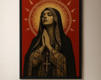 Sacred Madonna Framed Canvas | Golden Halo Religious Wall Art