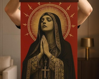 Madonna Icon Poster with Pine Hanger | Catholic Prayer Art