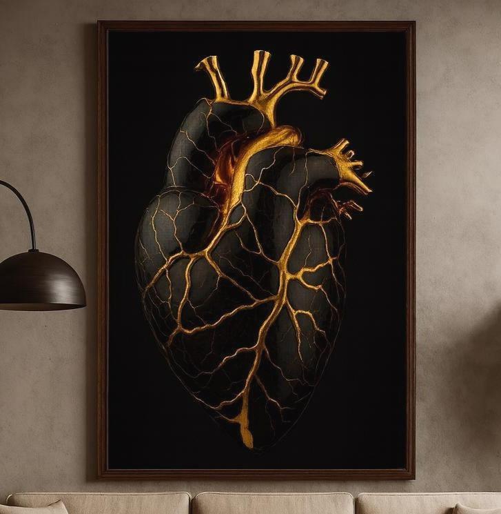 Black & Gold Kintsugi Heart Wall Art | Modern Resilience and