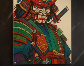 Vibrant Samurai Warrior Acrylic Art Print: Modern Japanese Wall Decor