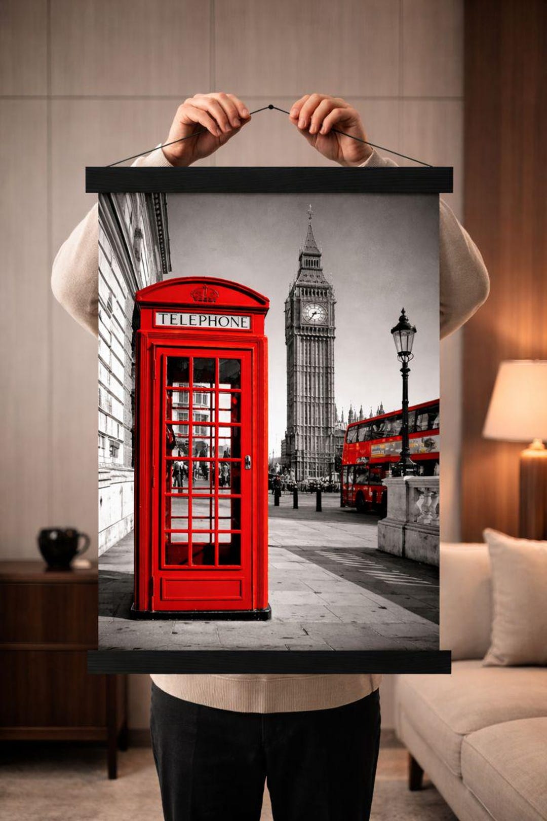 London Red Phone Booth & Big Ben Poster | UK Travel Art With Hanger - Etsy