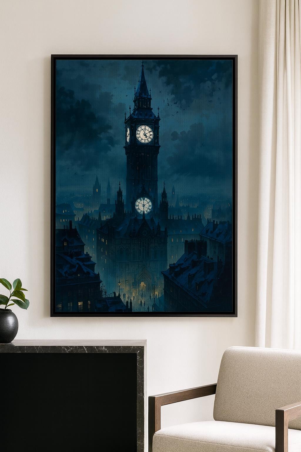 Midnight Clocktower Noir Wall Art | Gothic Cityscape Canvas