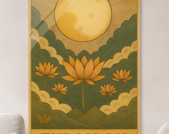 Moon Wall Art | Vintage Lotus Tarot Acrylic Print | Spiritual Boho Decor | Celestial Print