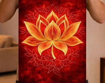 Golden Lotus Poster with Hanger | Sacred Bloom Wall Art | Meditative Zen Decor