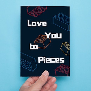 Modèle de carte de voeux inspiré de Lego – « Je t'aime en morceaux » | Toile modifiable pour la fête des pères, les anniversaires et plus