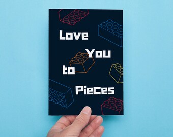 Lego-Inspired Greeting Card Template – “Love You to Pieces” | Editable Canva Design for Father’s Day, Birthdays & More