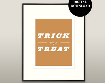 Printable Halloween Art - Trick or Treat | Digital Download, Minimalist Halloween Wall Art Poster