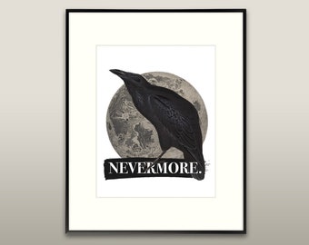 Gothic Halloween Text Art - Edgar Allen Poe, the Raven, Nevermore | Vintage Modern Halloween Wall Art Poster