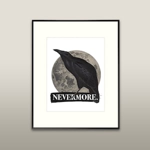 Gothic Halloween Text Art - Edgar Allen Poe, the Raven, Nevermore | Vintage Modern Halloween Wall Art Poster