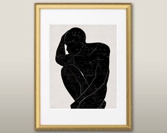 Roman, Closeup | Celestial Bodies #5 | Minimalist Nude Figure Silhouette | Vintage Constellation Map Portrait | Abstract Modern Line Art