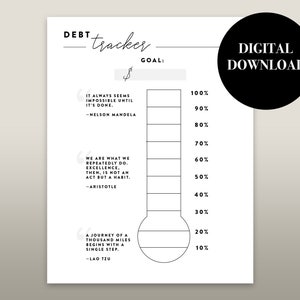 Minimalist Modern Printable Debt Tracker Thermometer - Black and White ...