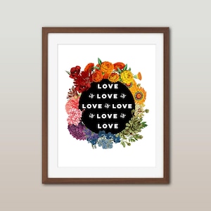 Vintage botanical love quote print - &quot;Love is love is love&quot; - wedding gift, Valentines gift, couple, anniversary gift, gay pride, LGBTQ