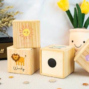 Children Money Box with Name, Money Box Rainbow, Birthday Laser Engraved Gift, Boy or Girl, Children Wooden Money Box, Custom Baby Gift