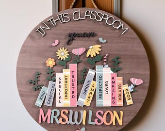 Personalized Teacher Door Sign, Classroom Door Hanger, Teacher Gifts,Back To School Gift, Welcome Teacher Sign, Teacher Appreciation Sign,
