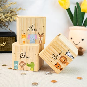 Wooden Baby Money Box, Personalised Baby Gift, Children Money Box with Name, Money Box, Birthday Laser Engraved Gift, Boy or Girl, Money Box