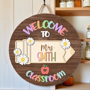 Personalized Teacher Name Back To School Gift, Custom 3D Teacher Door Hanger, Teacher Retro Wood Door Sign, Custom Sign Teacher Welcome Gift