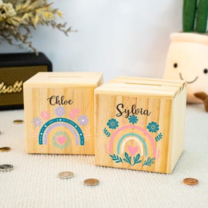 Children Wooden Money Box, Custom Baby Gift, Piggy Bank, Kids Coin Bank, Wood Baby Piggy Bank,Personalized Name Baby Money Box for Children