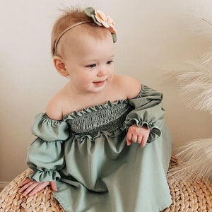 Calliope Puff Sleeve Off Shoulder Dress - Sage