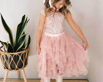 Sherri Twisted Tulle Skirt - Mauve Dot