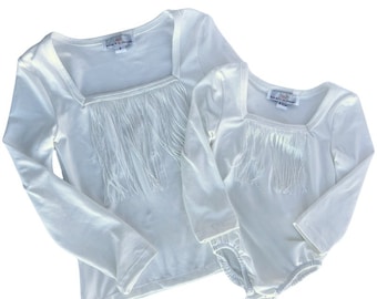 Maxine Fringe Long Sleeve Top & Leotard - White