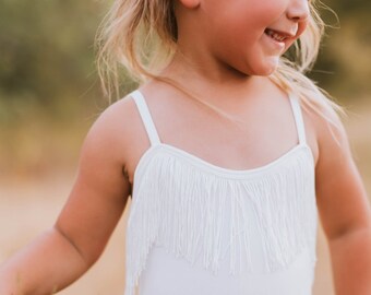 Maxine Fringe Tank Leotard - White